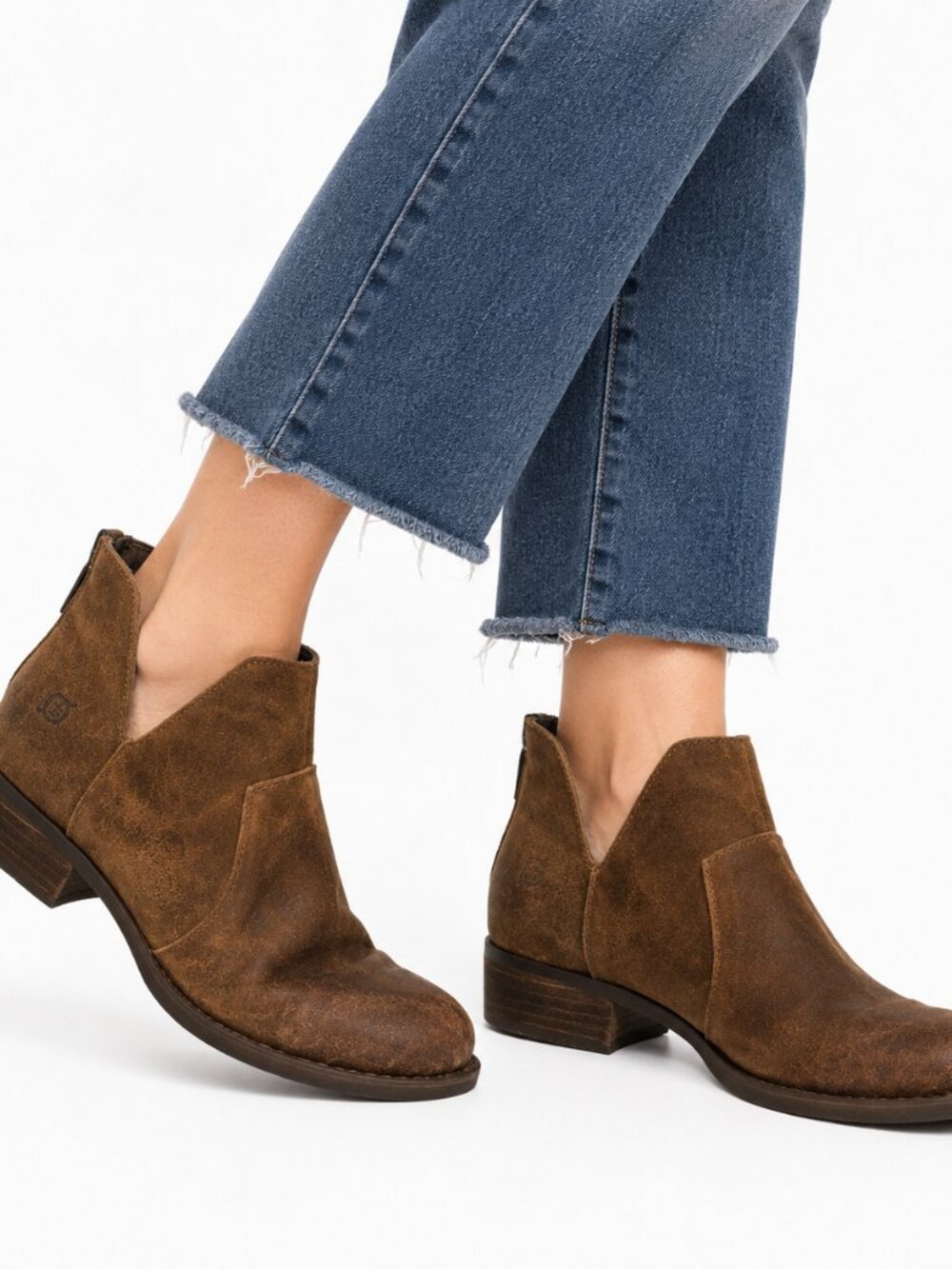 Born Kerri Ankle Boots Womens 8.5 Brown Distressed Suede Western Comfort